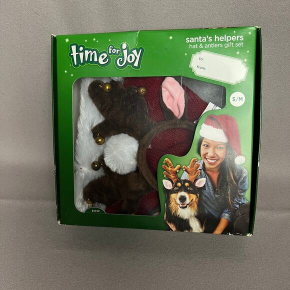 NWT Santa's Helper Unisex Hat and Pet Antler Gift Set Size Small - Medium - Picture 6 of 10
